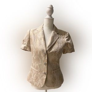 Tahari Short Sleeve Soft gold/Beige Jacquard blazer, size XS